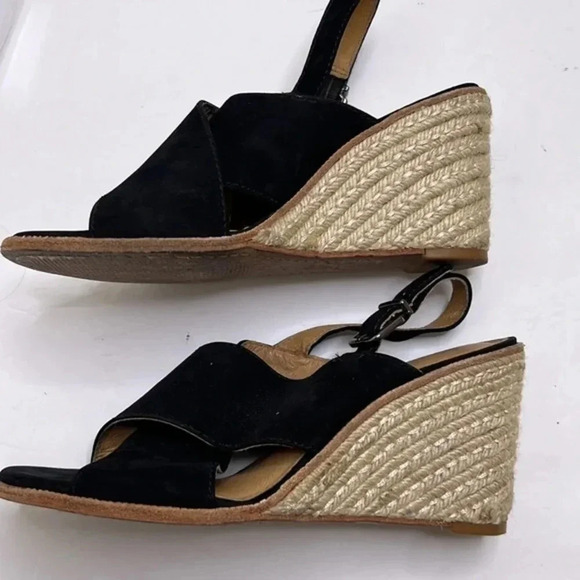 Antonio Melani 9m Black Suede leather Espadrille Wedges Slingback Sandals - Picture 5 of 6